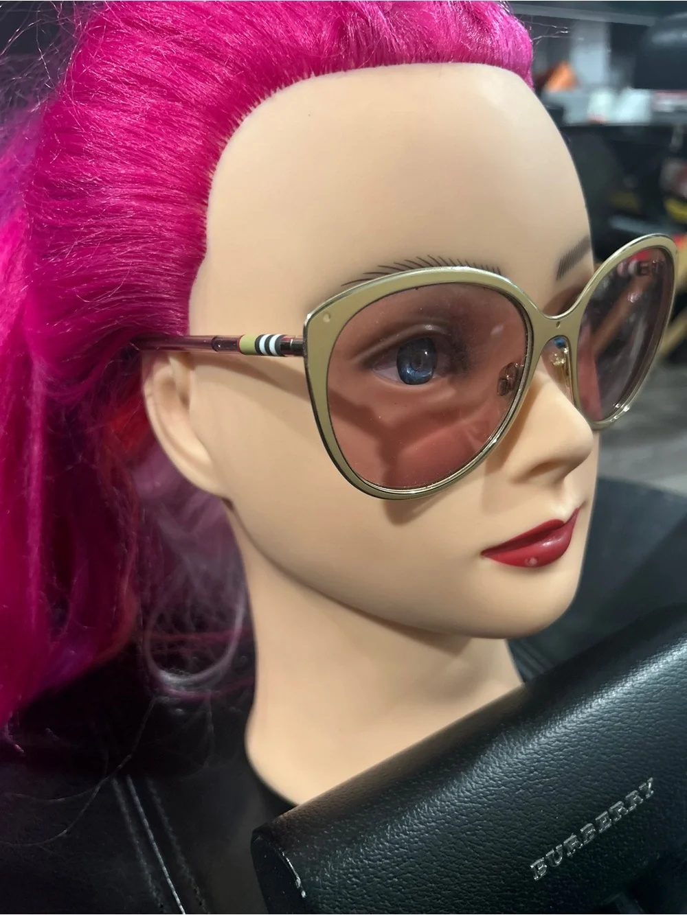 Burberry Gold Frame Sunglasses with Pink Gradient Lenses